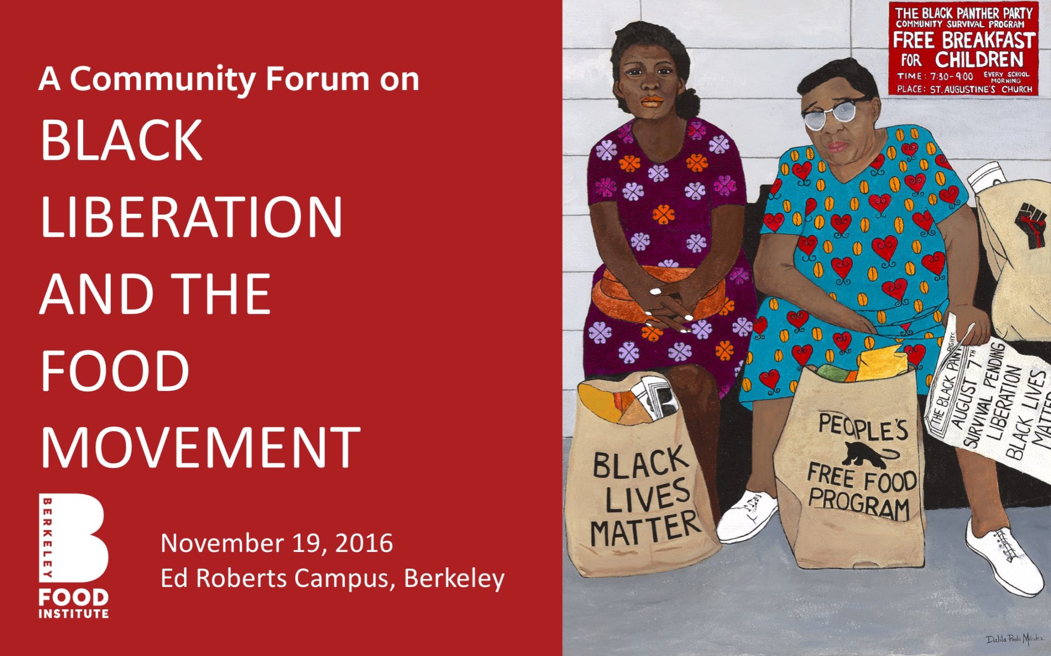 Black Liberation and the Food Movement Poster: Painting of two women with bags of groceries