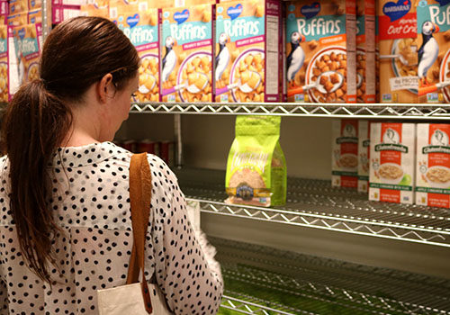 A student shopping at the UC Berkeley Food Pantry.
