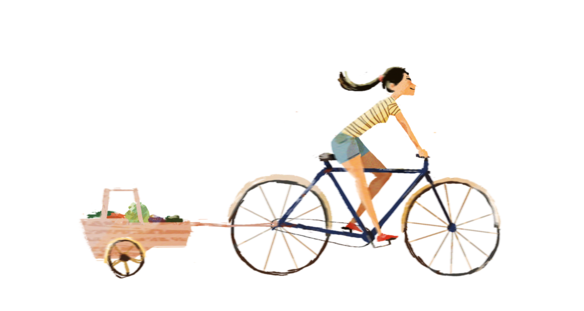 From Garden to Pantry bicycle delivery. Illustration by George Geng.