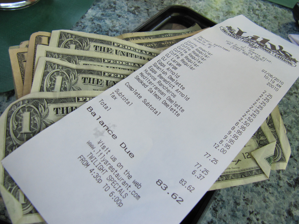 Photo of receipt and tip.