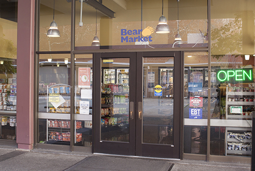 UC Berkeley's Bear Market store front, with doors closed