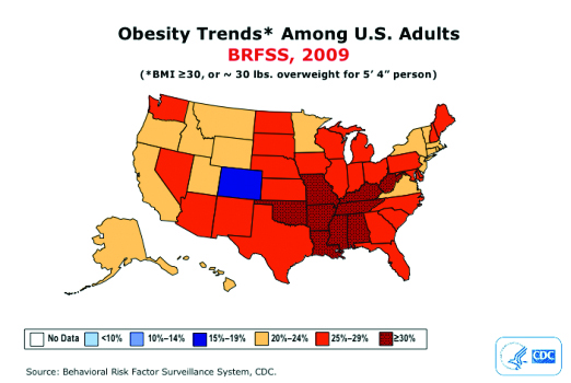 Map on Obesity Trends in US