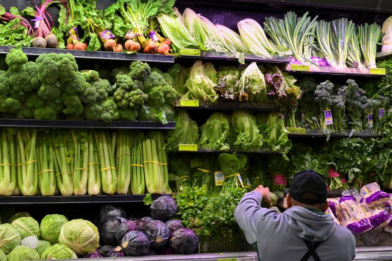 Produce on grocery store shelves